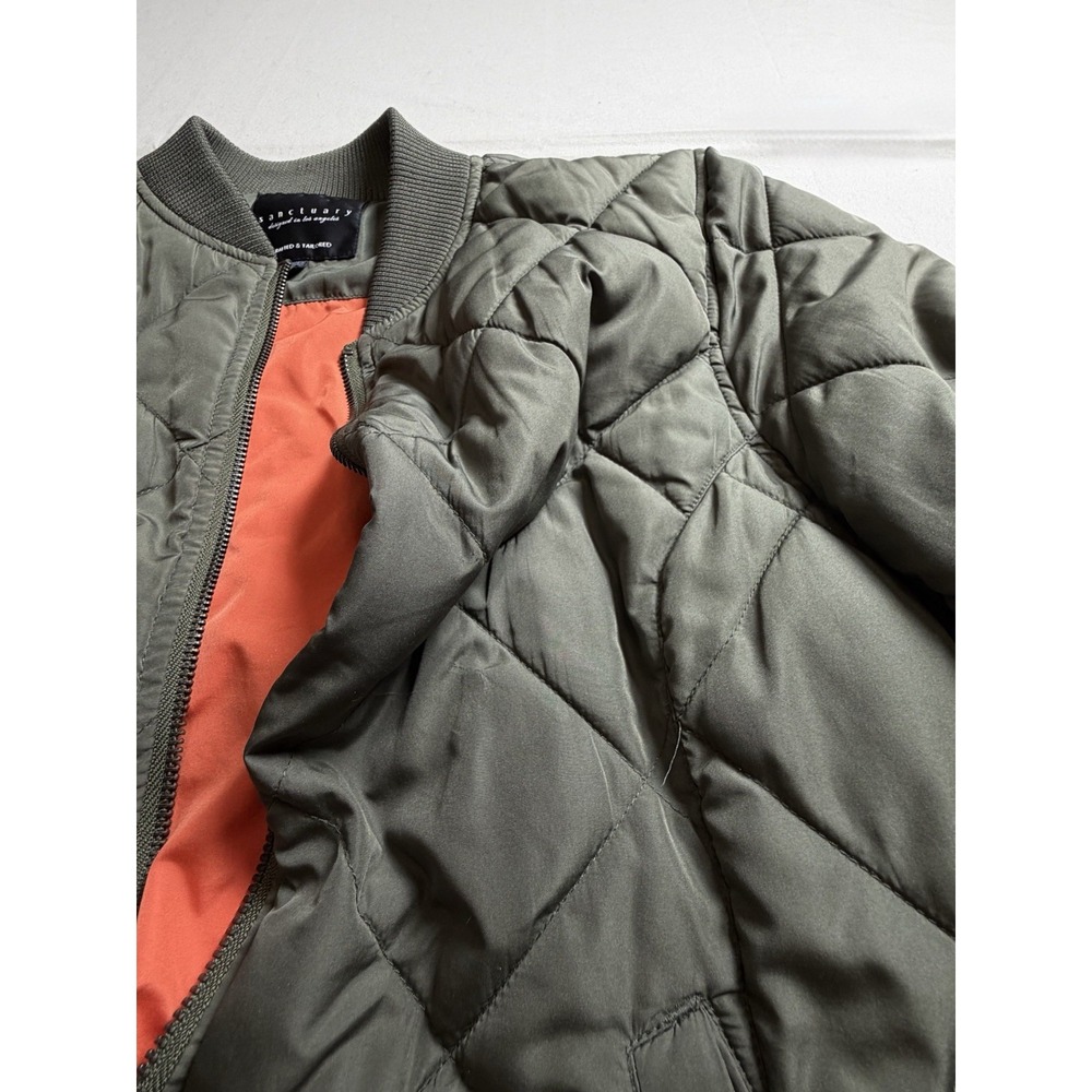 Sanctuary Womens Bomber Jacket Large Olive Green Quilted Orange Lining